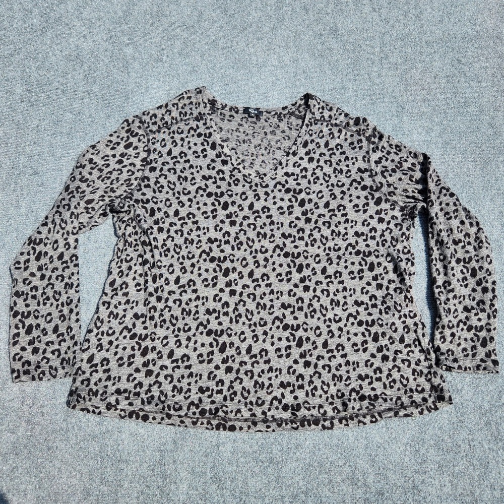 Rails Women's XL Leopard Print Long Sleeve V-Neck Linen Blend Shirt gray/black